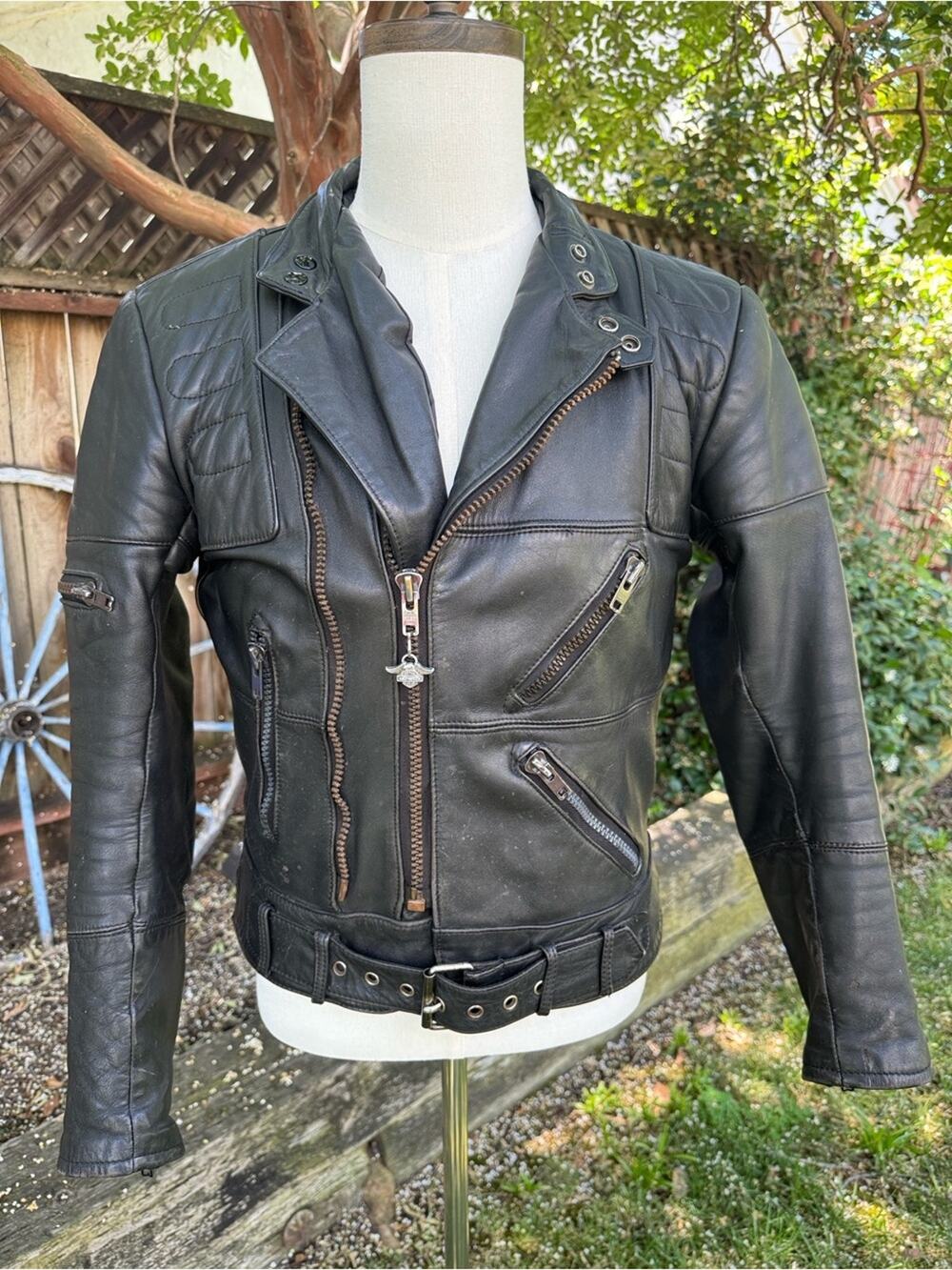 Vintage 80s Hein Gericke Harley-Davidson Black Zipper Leather Jacket Men's 38 R